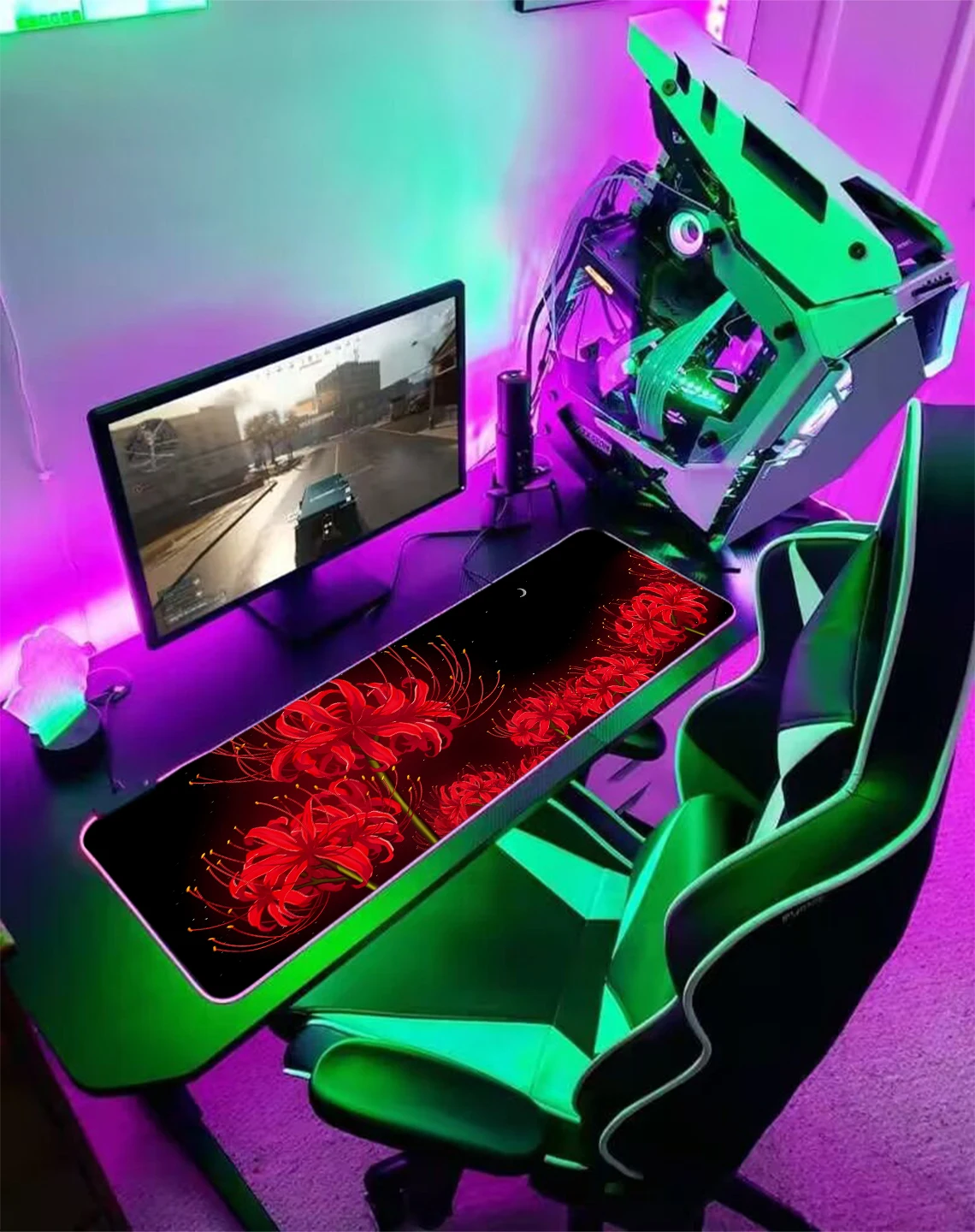 Red Spider Lily Desk Mat Rgb Death Flower Anime Mousepad Aesthetic Large Mouse Pad Led Wisteria Demon XXL Gaming Deskmat