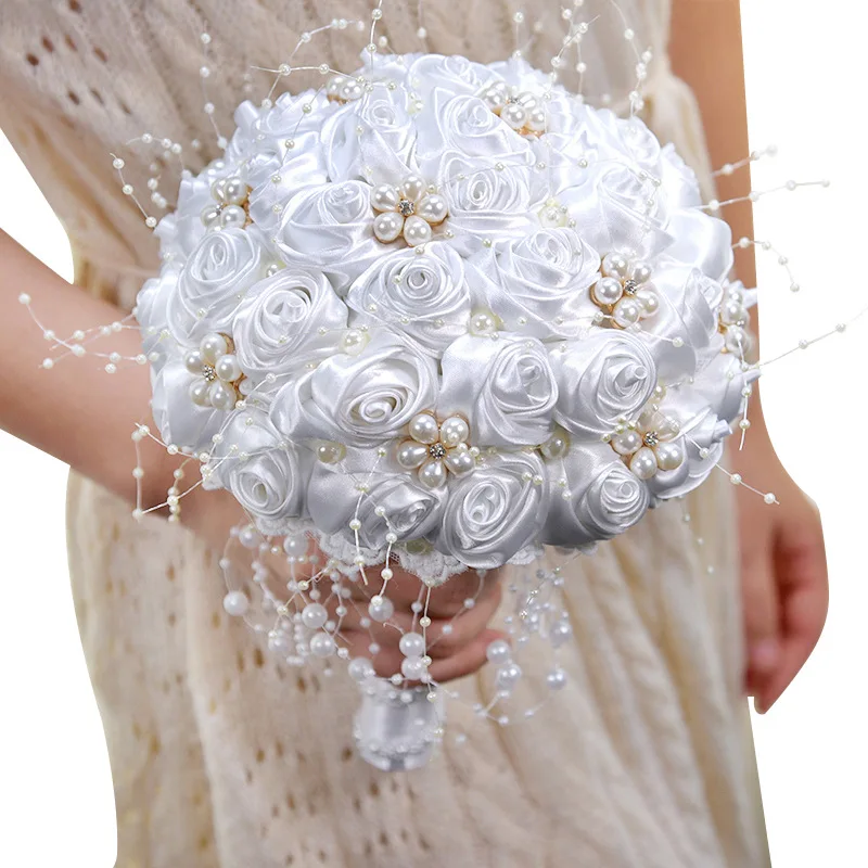 Bridal Bouquet Bridesmaid Beautiful In Ivory Ribbon Flowers Stunning Pearls Beaded Wedding Bouquets