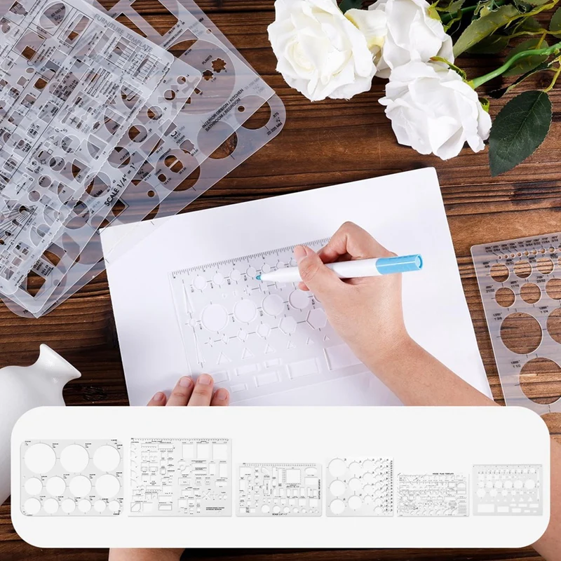 6Pcs Circle Template For Drafting, Geometric Shape Stencils Circle Square Measuring Ruler For Building Formwork Drawing