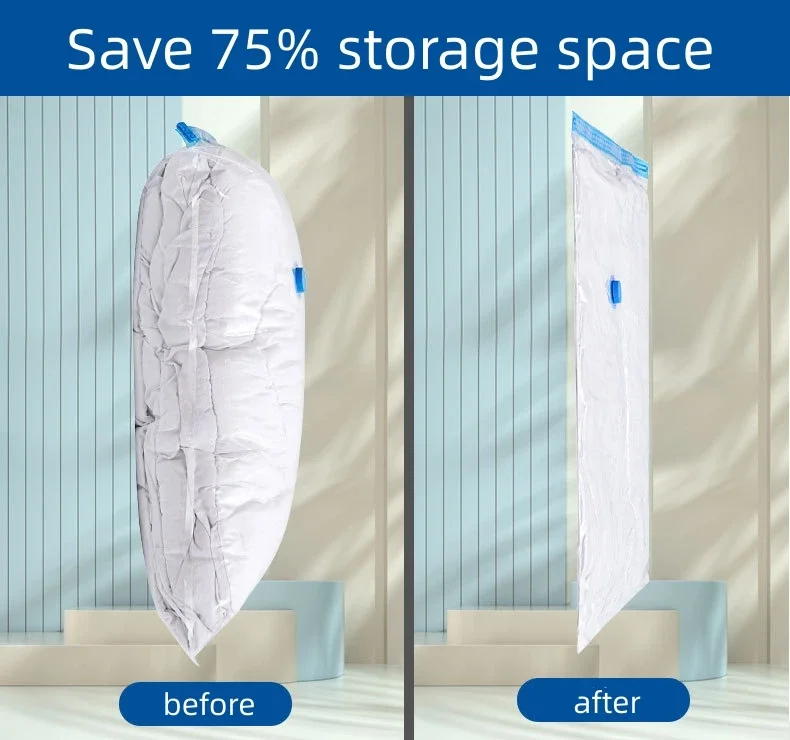 Description Picture 5 of item3-5PCS Vacuum Bag and Pump Cover for Clothes Storing Large Plastic Compression Empty Bag Travel Accessories Storage Container
