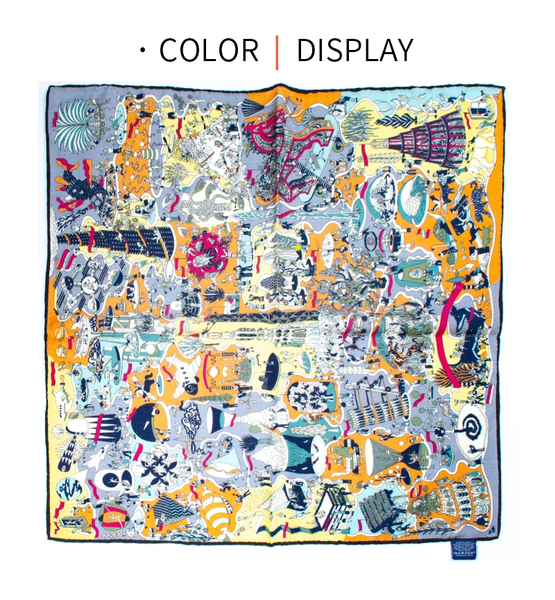 Women's 65cm Square Scarf 30% Silk 70% Wool Blend Whimsical Fantasy Print Soft Warm Breathable Luxury Fashion Accessory