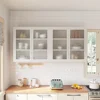 Retro Style Wall Mounted Cabinet Table-Top Storage Cabinet with Hazy Glass Doors and 2 Adjustable Shelves for Bathroom Kitchen L 3