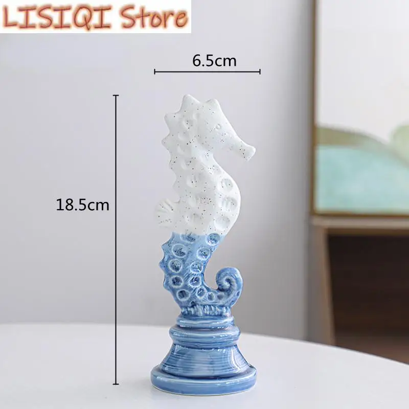 

New Ceramic Handicraft Artificial Animal Sculpture Seahorse Marine Organism Cartoon Seahorse Statue Home Decoration Accessories
