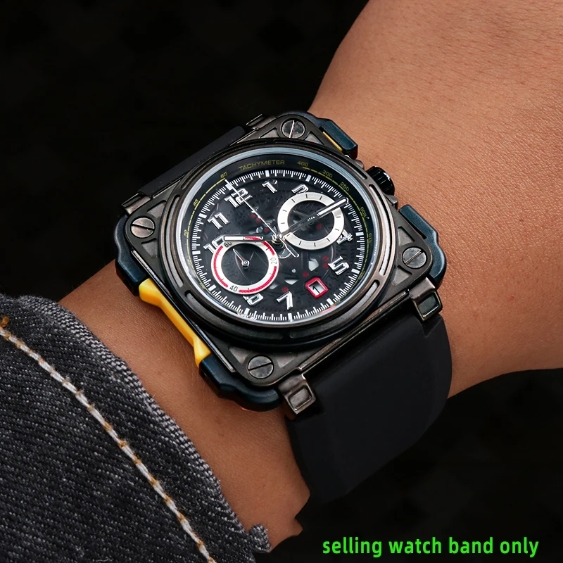 Cinturino Bell Ross Cinturino Gomma Nera 24mm Per Orologi Bell And Ross BR- 01/BR-03: Sportivo E Resistente Cinturino Nero Per BR-01 BR-03 Con Strumento - Foto 2