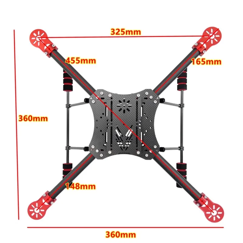 Pièces aluminium CNC du kit cadre drone 450mm en fibre de carbone 3K, présentant finition usinée.