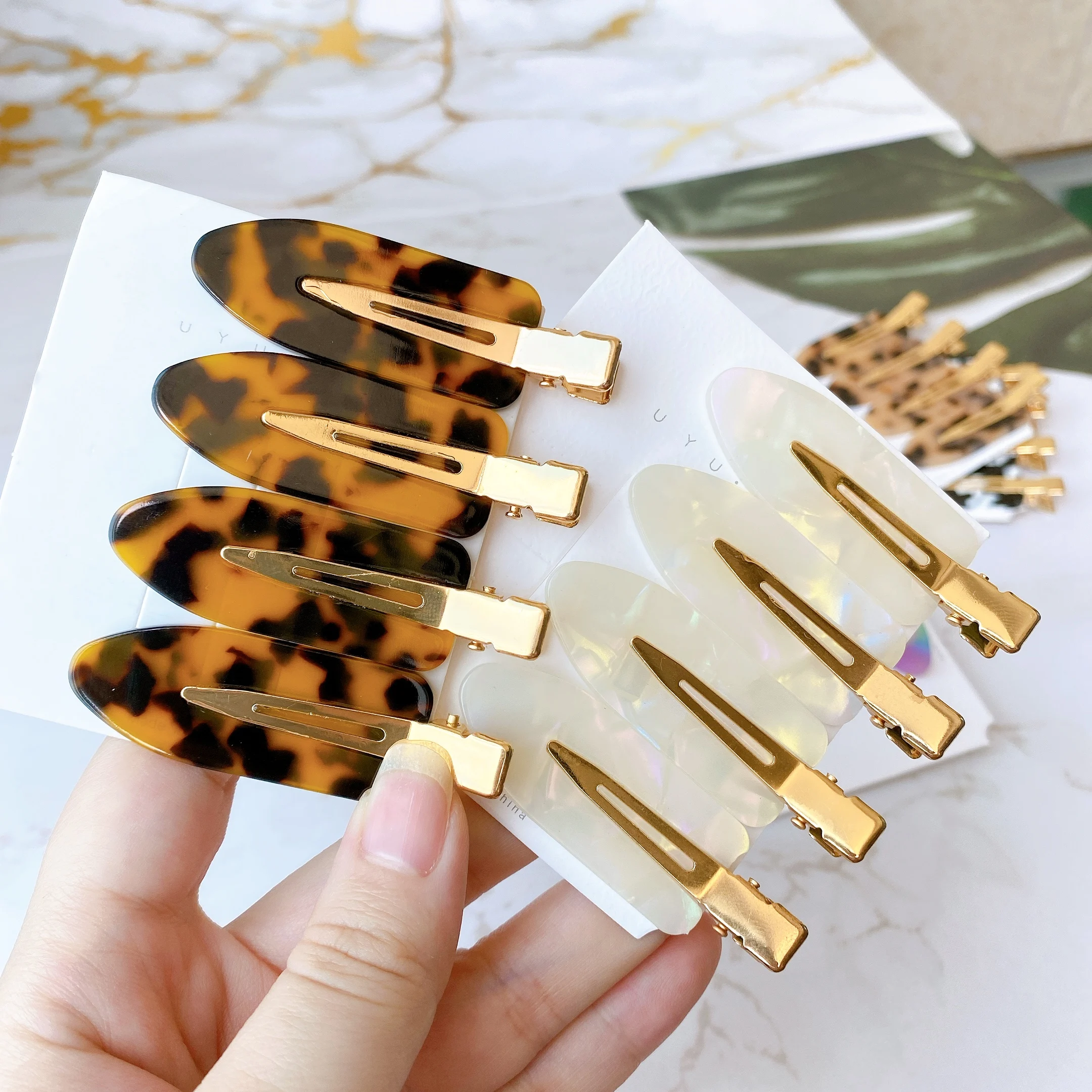 Cwllrn Simple Wild Leopard Seamless Hair Clip Women Acetate Sheet No Bend Bangs Clip Duckbill Clip Hairpins Hair Styling Tool