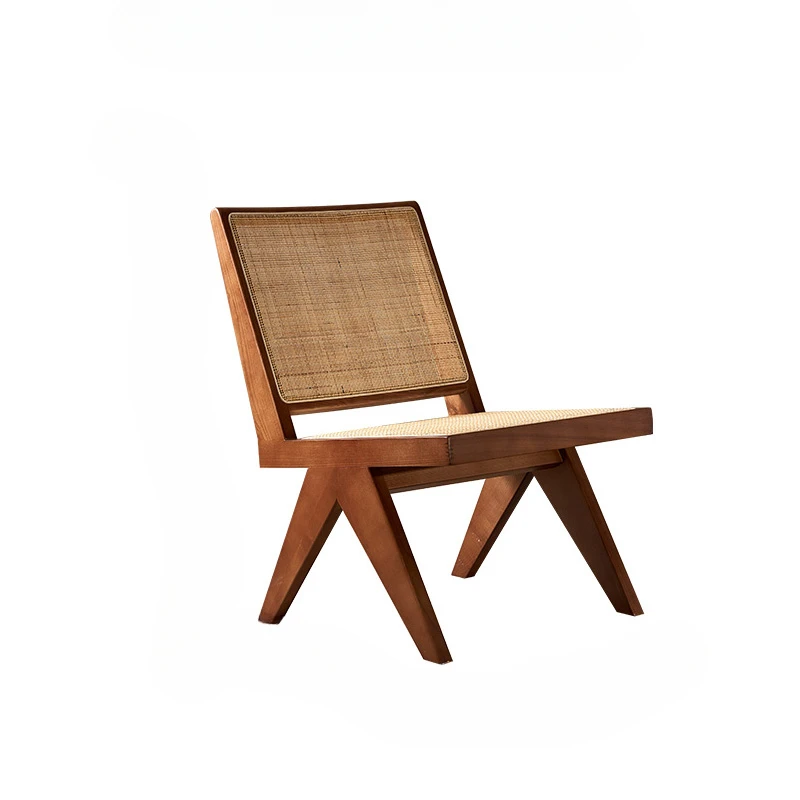 

Nordic Leisure Balcony Log Solid Wood Rattan Chair Japanese Style Vintage Chair Furniture