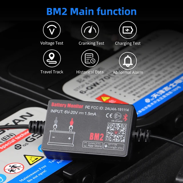 QUICKLYNKS Battery Monitor BM2 Bluetooth 4.0 Device Car 12V Battery Tester  