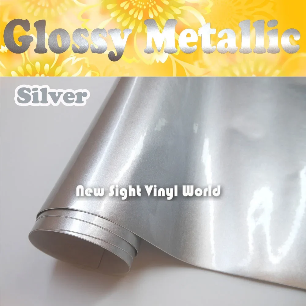 

High Quality Glossy Metallic Silver Vinyl Wrap Silver Gloss Metallic Vinyl Film Air Free Car Wrapping Size:1.52*20M(5ft*65ft)