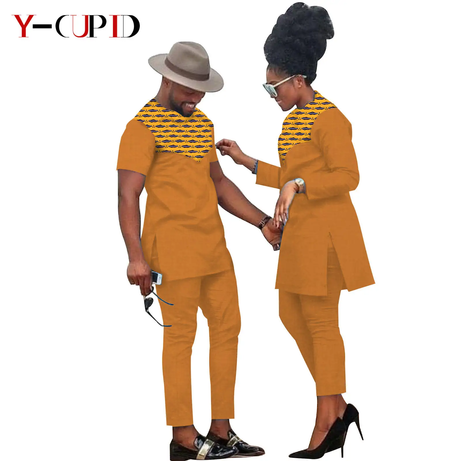 African Clothes for Couples Women Ankara Print Top and Pants Sets Bazin Riche Couples Matching Men Top and Pants Sets S20C001