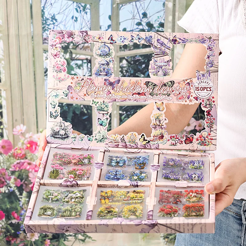 Stickers Scrapbooking Supplies 150pcs PET Plants Flowers Stickers Decor Stickers DIY Scrapbooking Junk Journal Collage Album Material Planner Craft Sticker Set