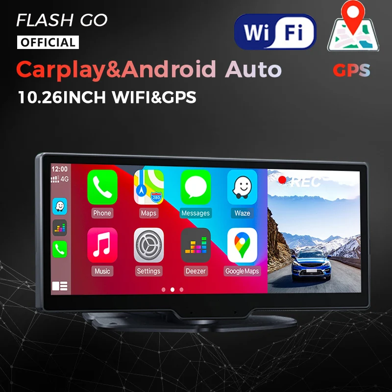 10.26 inch Car Rearview Mirror Camera 4K WiFi GPS Carplay&Android Auto Wireless&AUX wired Connection Navi Bluetooth Recorder