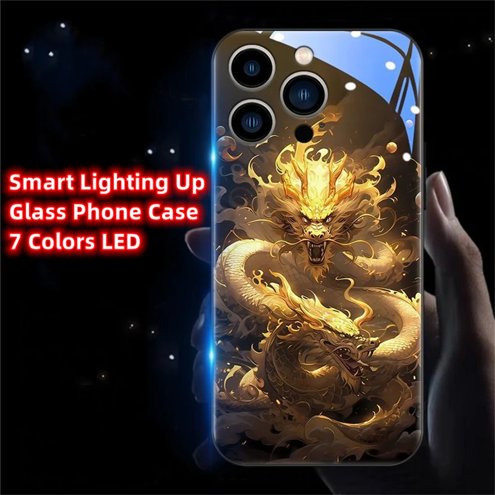 

Double Dragon Roar LED Calling Light Flash Phone Case Luminous Cover For iPhone 15 14 13 12 11 Pro Max XR XS Plus 7 8 SE2020
