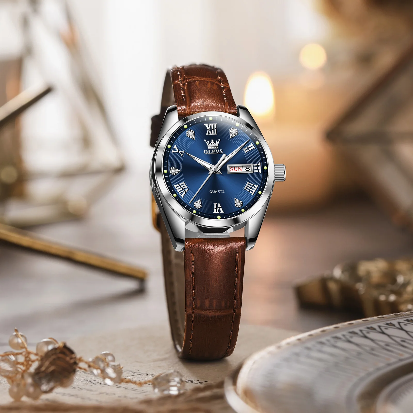 OLEVS Best Selling Original Leather Strap Waterproof Woman Watch Luminous Calendar Business Fashion Quartz Women's Wristwatch 2