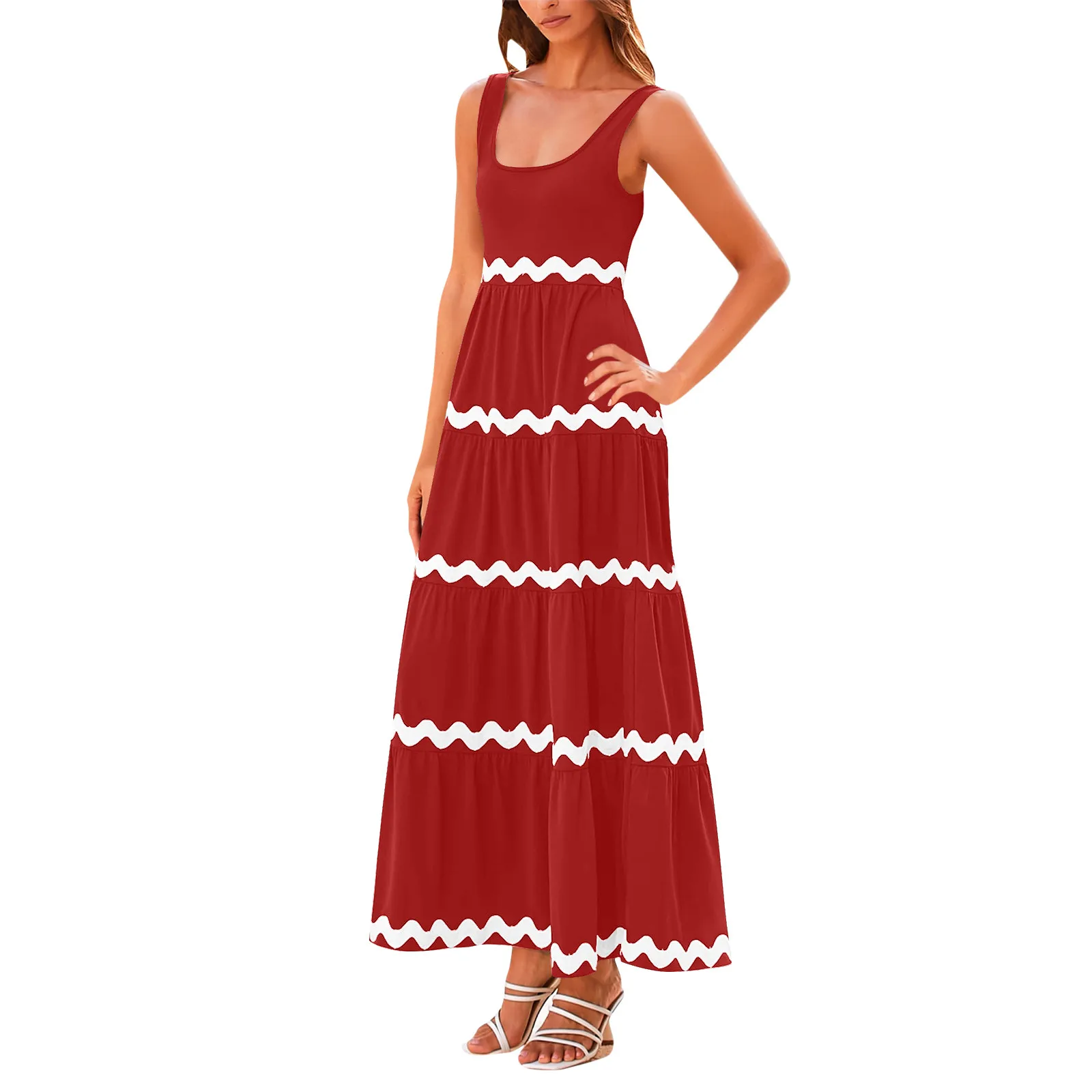 

Women's Fashion Casual Dresses Summer Slip Sleeveless Scoop Neck Layered Flowing Party Long Vest Maxi Dress vestidos curtos