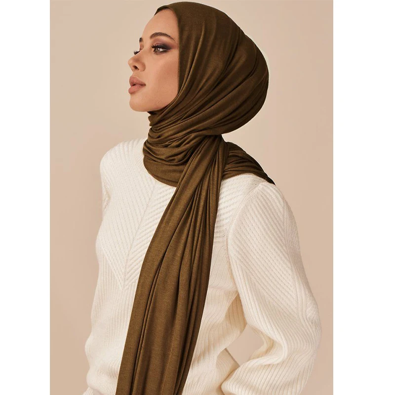 Lenço Hijab muçulmano para mulheres, lenço de algodão modal, xale de estiramento fácil, headwrap liso, camisa feminina, turbante, Ramadã