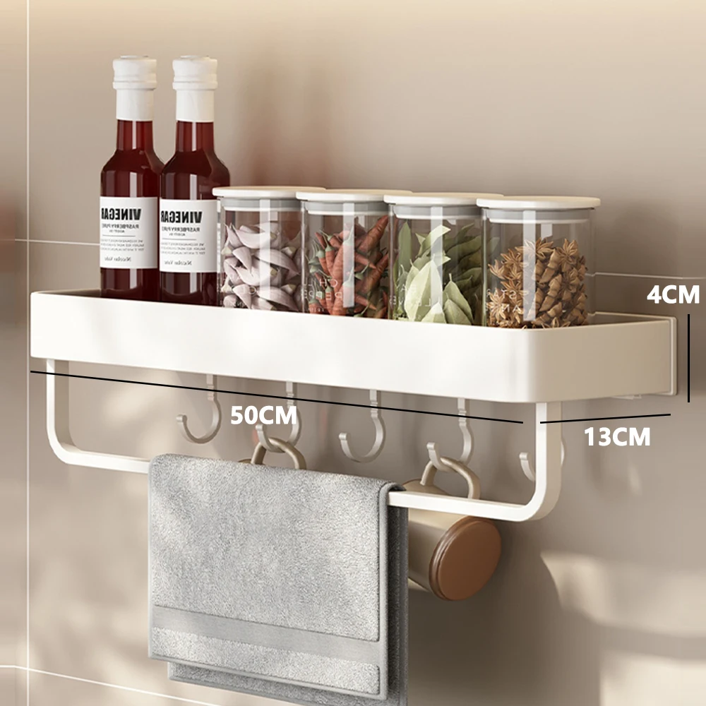 Kitchen Shelf Wall-mounted Space Aluminum Seasoning Rack Bottle Holder Chopstick Kitchen Organizer Storage Accessories