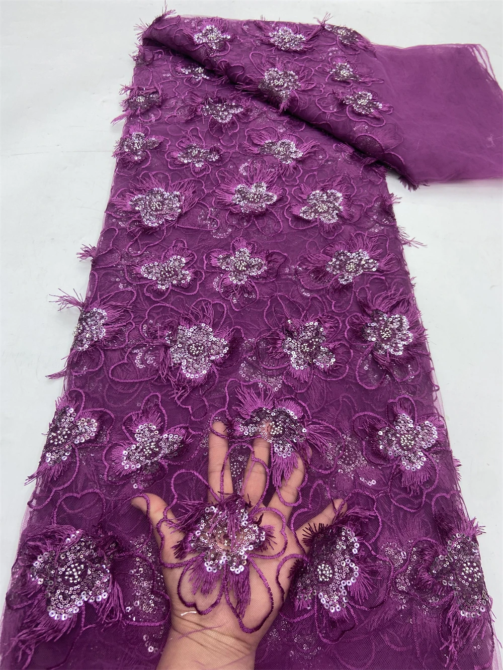 

2024 Latest High Qualit African Nigerian Tulle Lace Fabric Sequins Sewing Guipure Embroidery Beads Stone Dresses 5Yards Jy285