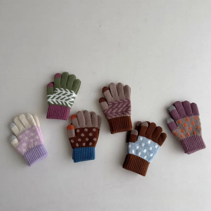 3-8Y Baby Gloves Winter Boys Girls Children's Cold Resistant Five Finger Knitted Finger Warmth Children's Half Finger Gloves 4
