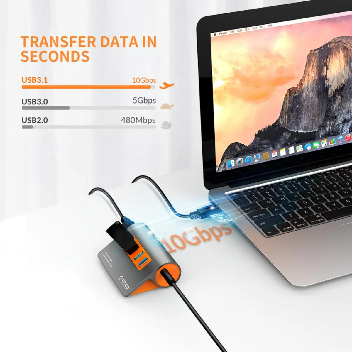 Orico Usb3.1 Gen2 Hub Alumínio Usb Hub pc Splitter 10gbps Super Velocidade com 12v Power Adapterfor Macbook pc Computer Acessórios - Imagem 4