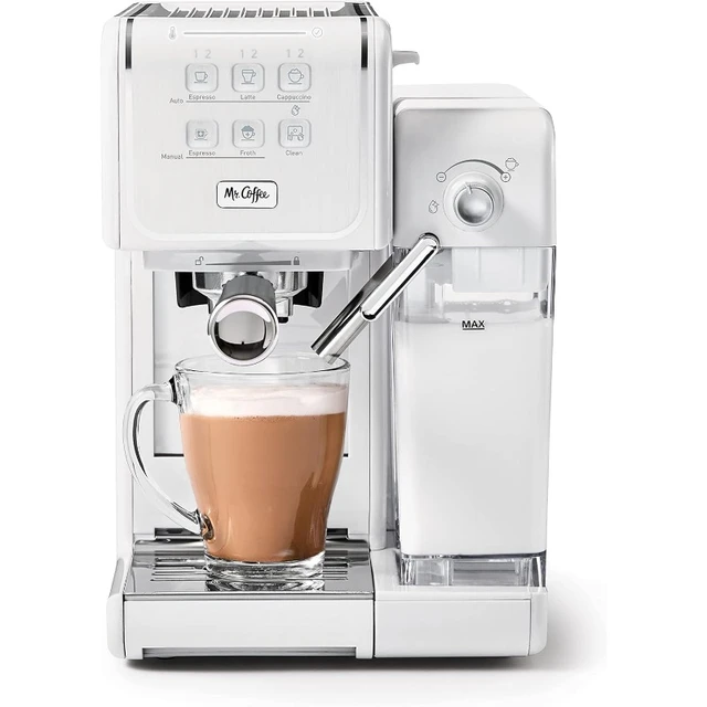 Mr. Coffee Espresso and Cappuccino Machine, Programmable Coffee Maker with Automatic Milk Frother and 15-Bar Pump, Stainless Steel,Silver