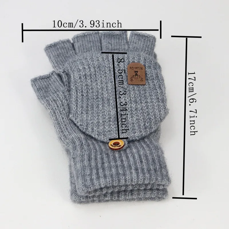 1 Pair Knitted Flip Gloves Wool Gloves Exposed Finger Thickening Winter Warm Touch Screen Fingerless Glove Cycling Sports glove 5