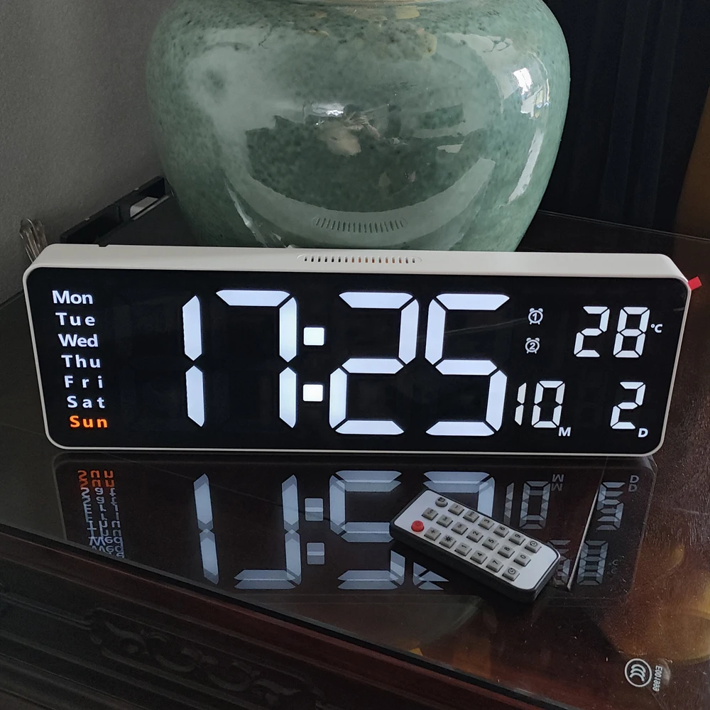 Digital Wall Clock Dual Alarms Temperature Thermometer