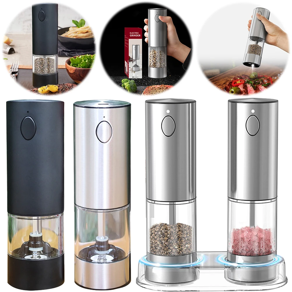 Electric Salt Pepper Grinder USB Rechargeable Automatic Salt Pepper Mill LED Light Electric Spice Mill BBQ Accessories