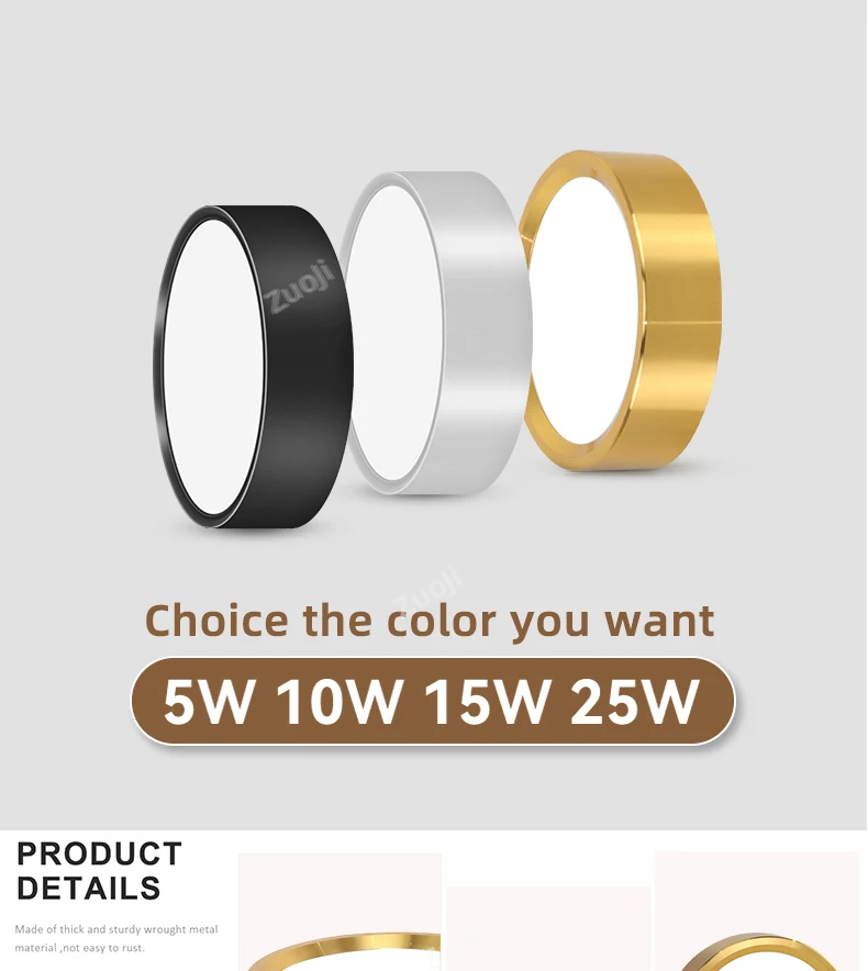 Description Picture 2 of itemLed Ceiling Lamp Gold Downlight Dimmable Spotlight 5W 10W 15W 25W Panel Lights For Kitchen Shop Lighting 185-265V Ceiling Light