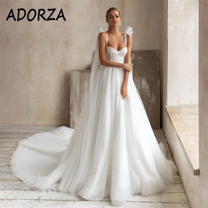 

ADORZA Wedding Dress Boho Beaded Sweetheart Neckline Bridal Gown Elegant Lace-up Back Court Train Vestido De Noiva for Bride