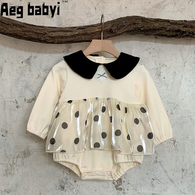 

Spring New Baby Girl Clothes Cotton Newborn Bodysuits Outfits Long Sleeve Doll Collar Polka dots Infant Rompers Clothing 0-24M