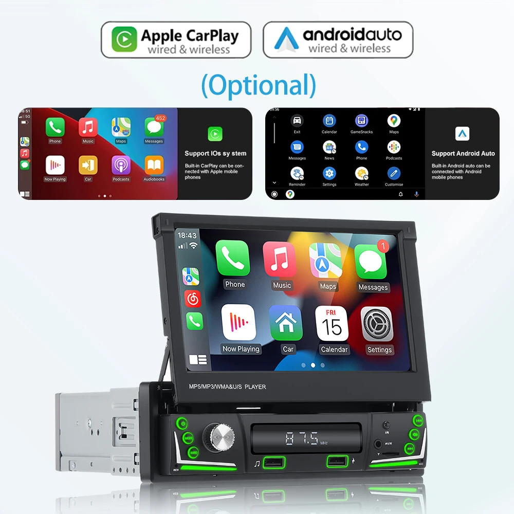 Universal 1 din Car Radio Stereo Android Carplay Auto Navigation 7