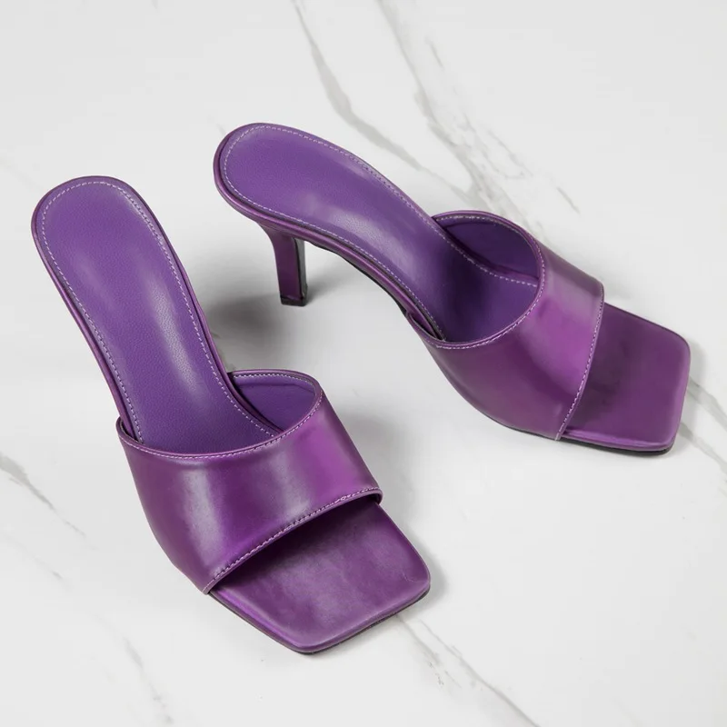 Summer Purple Women's Slippers Sandals Shoes Solid Color Simple Open Toe Slides Outdoor Flip Flops Stiletto Heels Sexy Sashion
