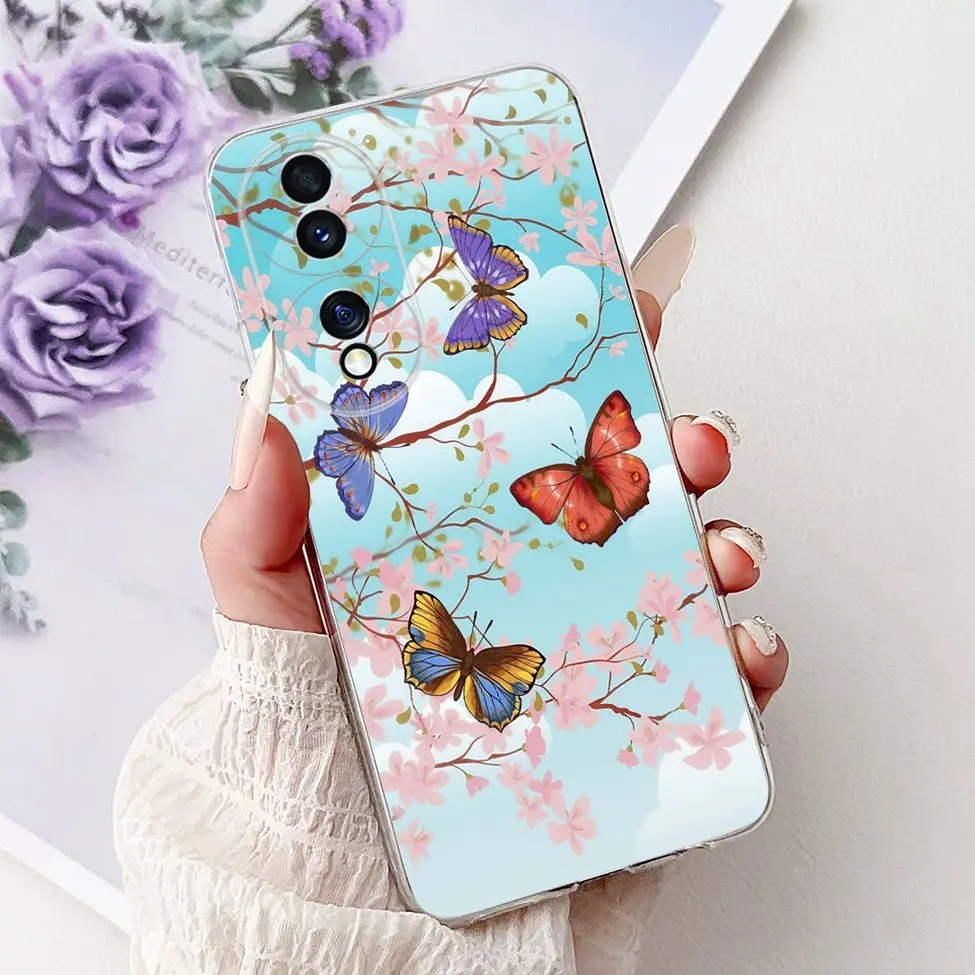 Clear Aesthetic Cute Cat & Flowers Soft Phone Case - Fashionable and Fun Design