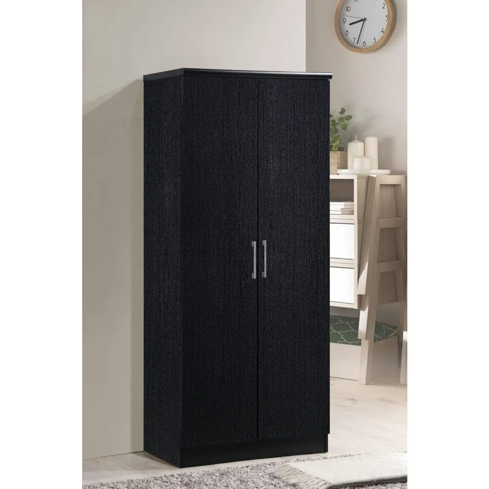 2 Door Wardrobe with Adjustable/Removable Shelves & Hanging Rod, Freestanding Armoire Storage Cabinet