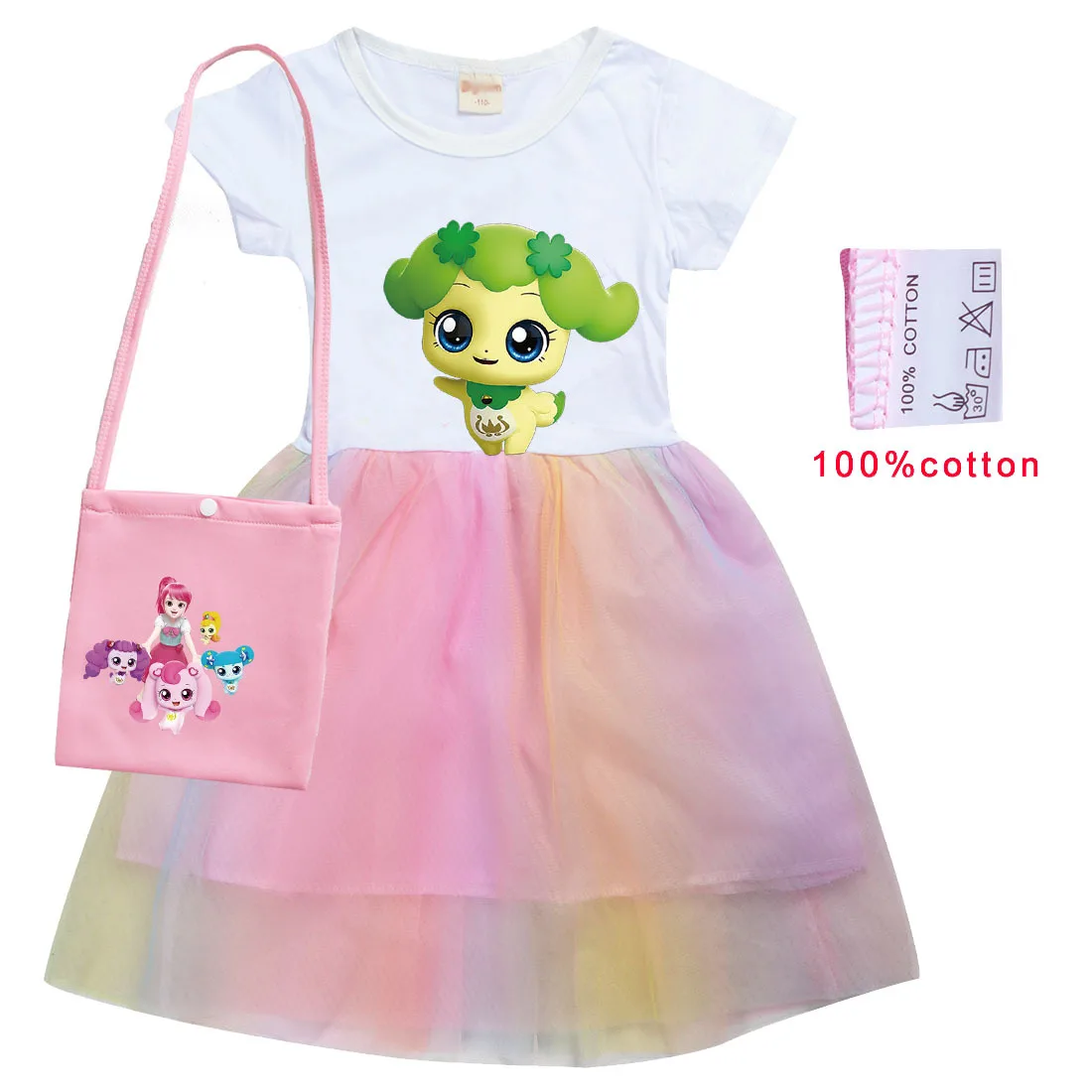 

캐치! 티니핑 Catch Teenieping Clothes Baby Girls Princess Vestidos Teenager Girls Summer Rainbow Dresses Elegant Kids Party Dress&bag