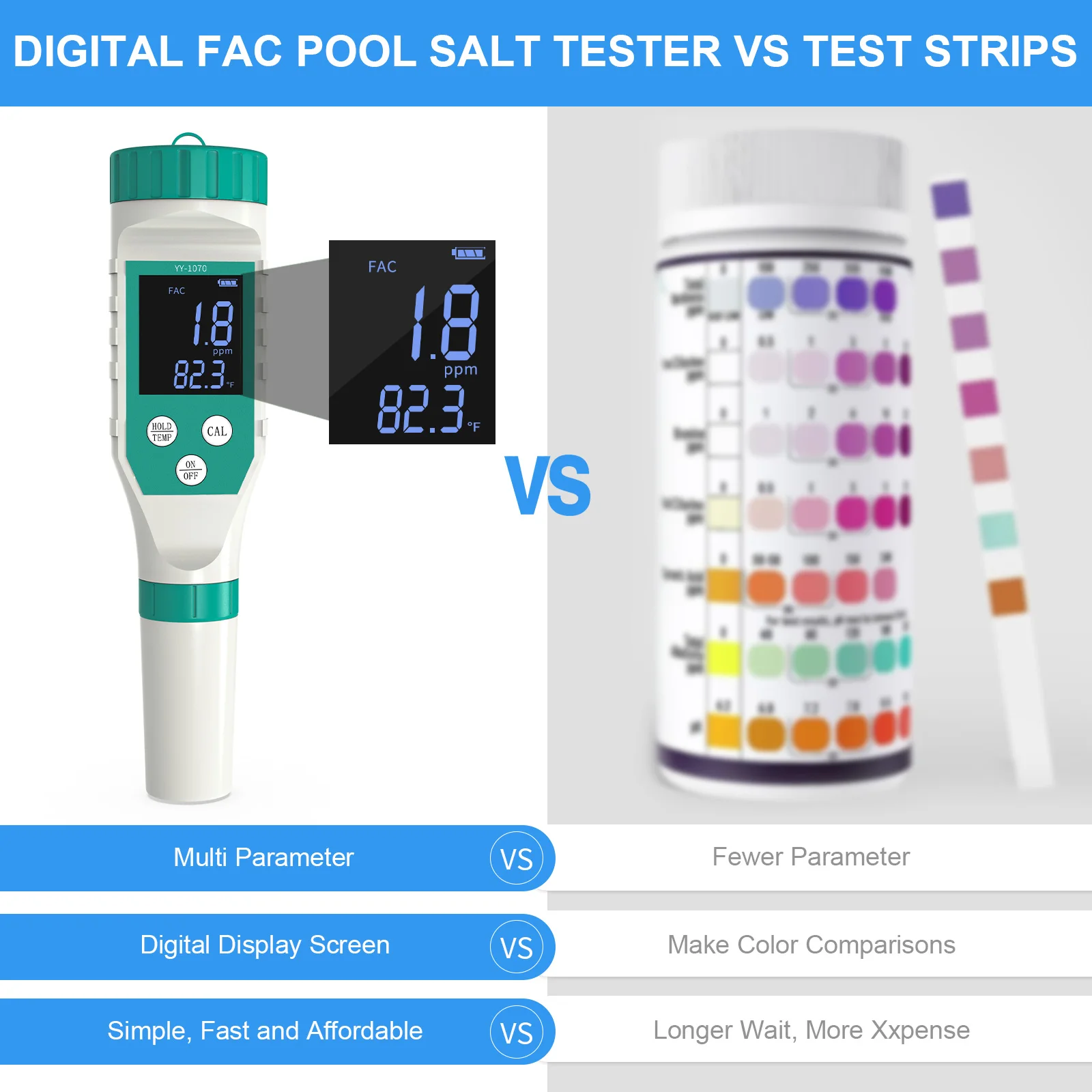 7 in 1 PH/Free Chlorine/ORP/EC/TDS/Salt/Temp pH Meter Swimming Pool Salinity Tester IP67 Waterproof for Aquarium Aquaculture Spa 2