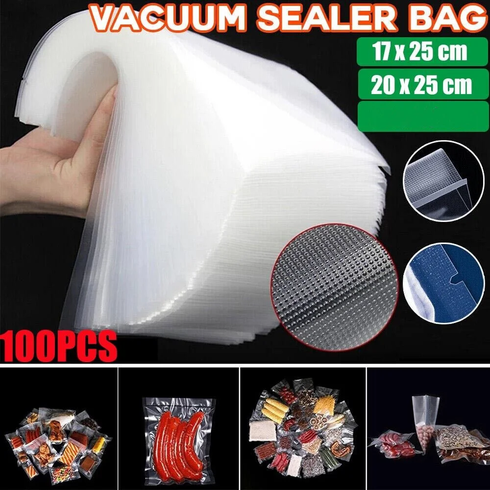 

100pcs Food Vacuum White Transparent Preservation Texture Bag Sealed Embossed Storage Bag Kitchen Refrigerator Accessories