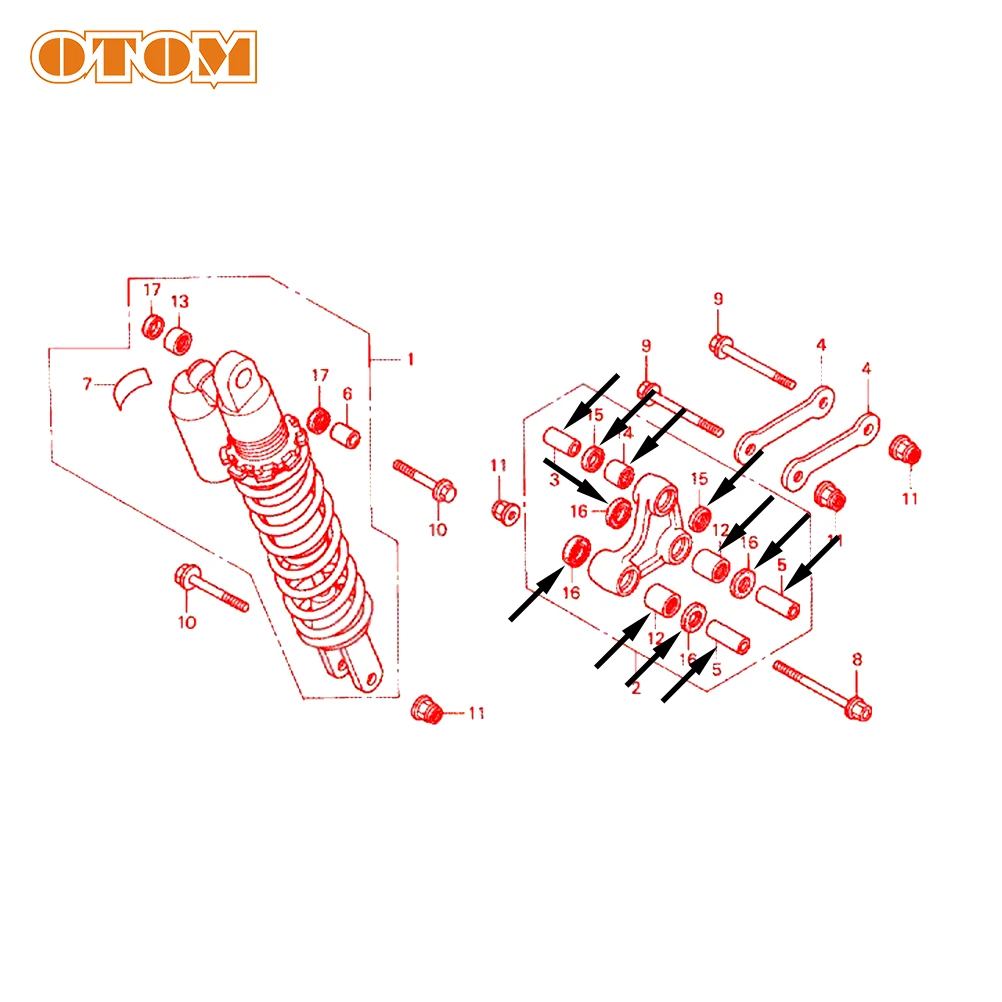 OTOM For HONDA CRM250 ARW Suspension Linkage ARM Triangle Lever Assembly Cushion Connectin Bearing Oil Seal Bushing Repair Kit