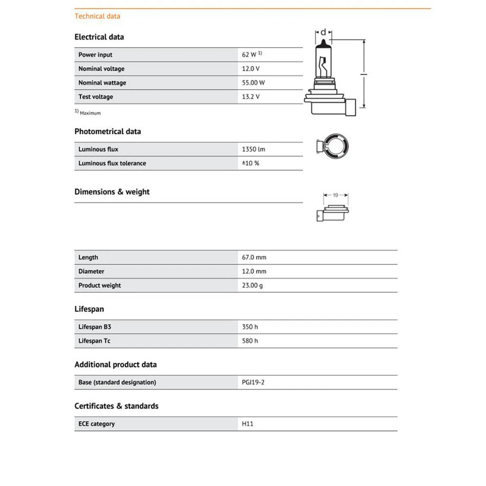 OSRAM Original H11 64211 PGJ19-2 Car Halogen Headlight 12V 55W 3200K Fog Light Auto Bulb  Standard Lamp Made In Germany (10PCS) 6
