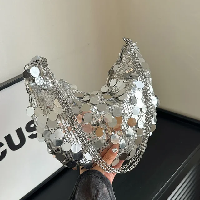 Half Moon Design Women's Shoulder Bags Fashion Sequin Hobos Ladies Evening Bag Handbags Chain Crossbody Female Clutch Purse