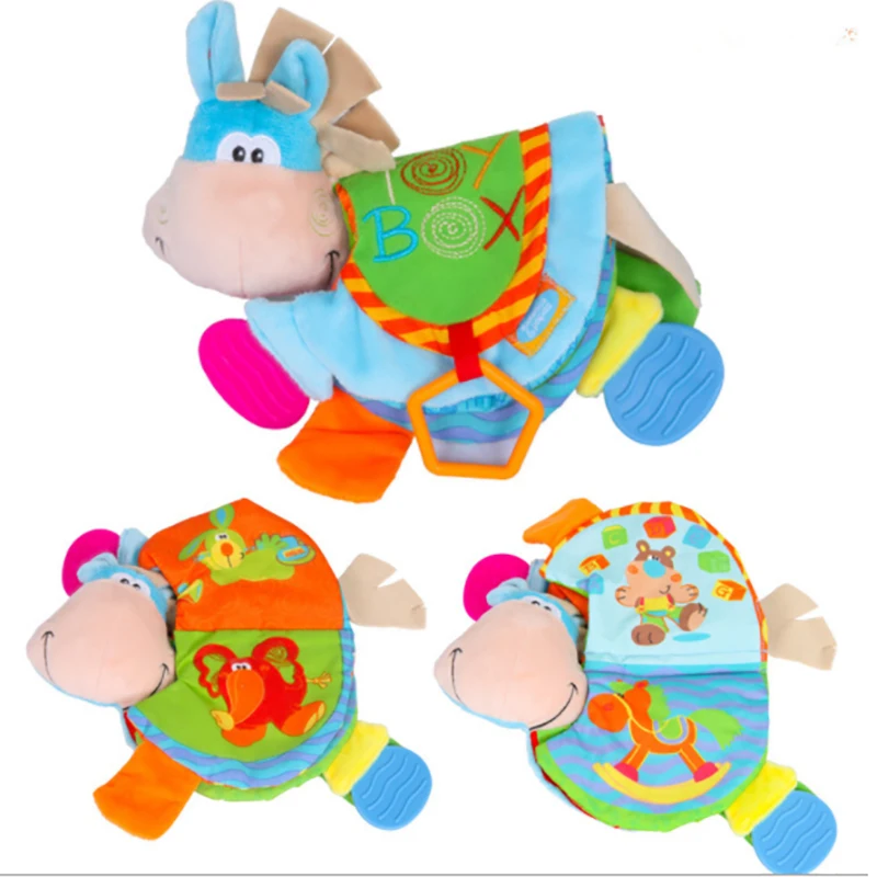 

0-12 Month Baby Rattles Teether Cloth Book Toy Stroller Hanging Accessories Cute Donkey Animal Toddlers Learning Early Education