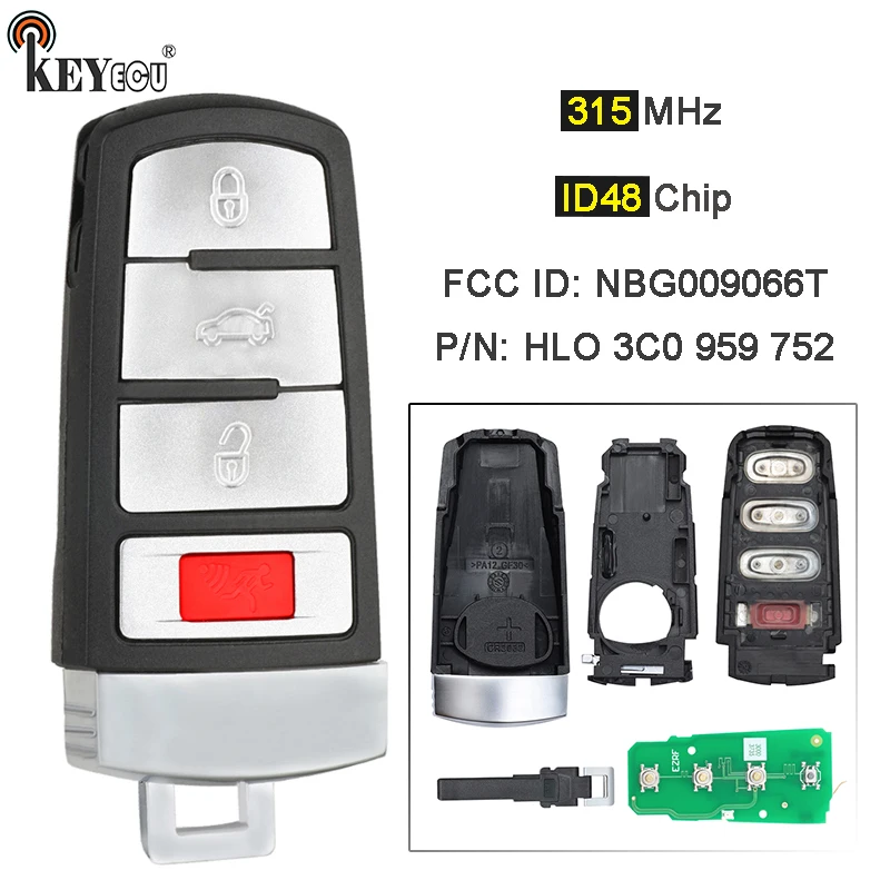 

KEYECU 315 МГц ID48 чип FCC: NBG009066T HLO 3C0 959 752 3 + 1 4 Строка управления для VW Passat CC 2006-2015