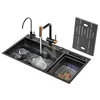 8448 Digital Display Touchscreen Pull Out Fregadero Double Bowl Stainless Steel Smart Waterfall Kitchen Sink With Dishwasher 1
