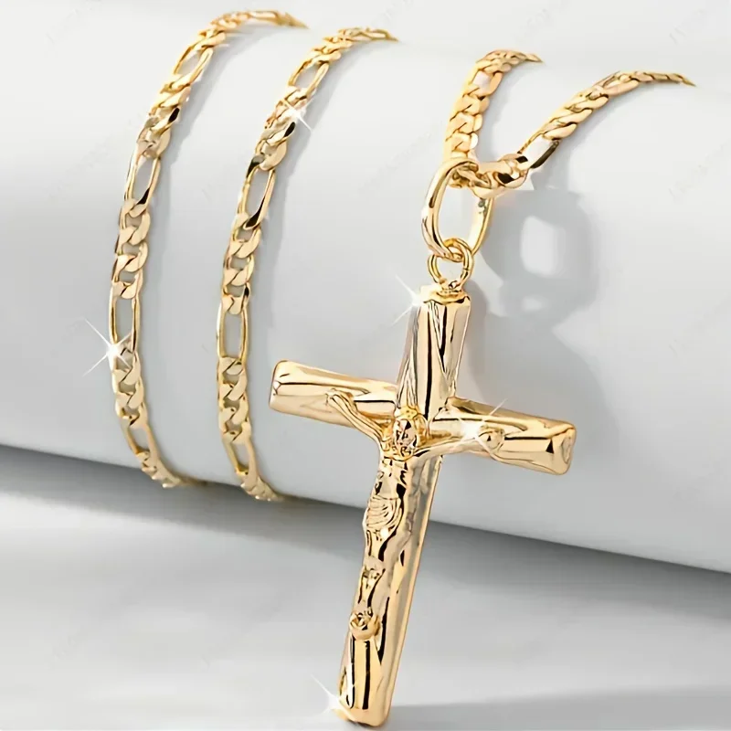 14K Gold Plated Cross Pendant Necklace Hip-Hop Minimalist Sacred Jewelry Holiday Prayer Blessing Fashion Accessory for Men Women 1