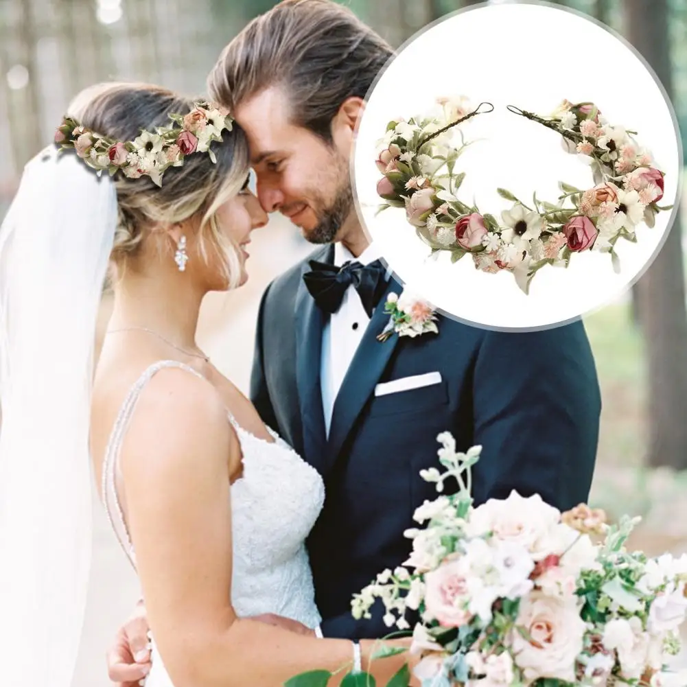 

Elastic Floral Hair Accessory Bohemian Floral Crown Headpiece for Women Girls Green Leaf Garland Headdress with for Wedding