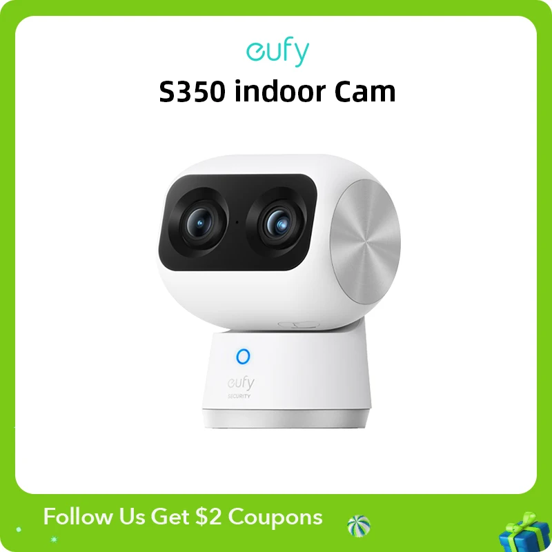 eufy Security Indoor Cam S350 Dual Cameras 4K UHD Resolution Security Camera 8× Zoom 360° PTZ Human/Pet AI Wifi Surveillance cam