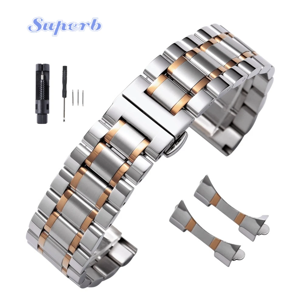 Elegant Curved End Stainless Steel Universal Strap with Butterfly Clasp