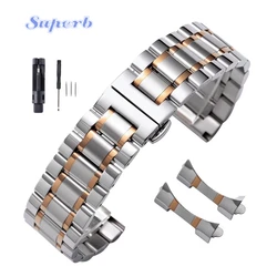 Elegant Curved End Stainless Steel Universal Strap with Butterfly Clasp - 22mm (Silver - Gold)