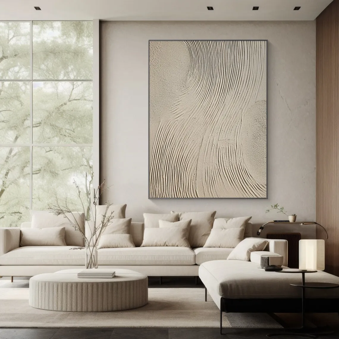 Beige Texture Art Painting Wabi-sabi Wall Art Home Decor Paintings Solid Beige Minimalist Paintings Rippled 3D Texture Painting